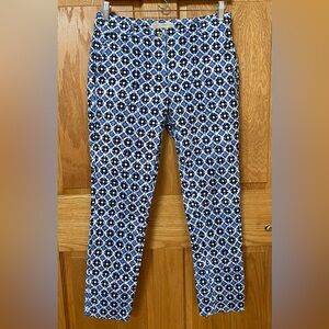 Michael Kors Blue White Geometric Floral Cropped Pants Women's Size 4